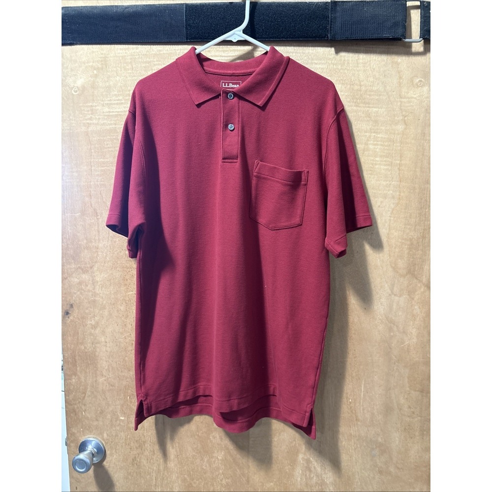 LL Bean Men's 100% Cotton‎ Polo with Front Pocket, Medium Red